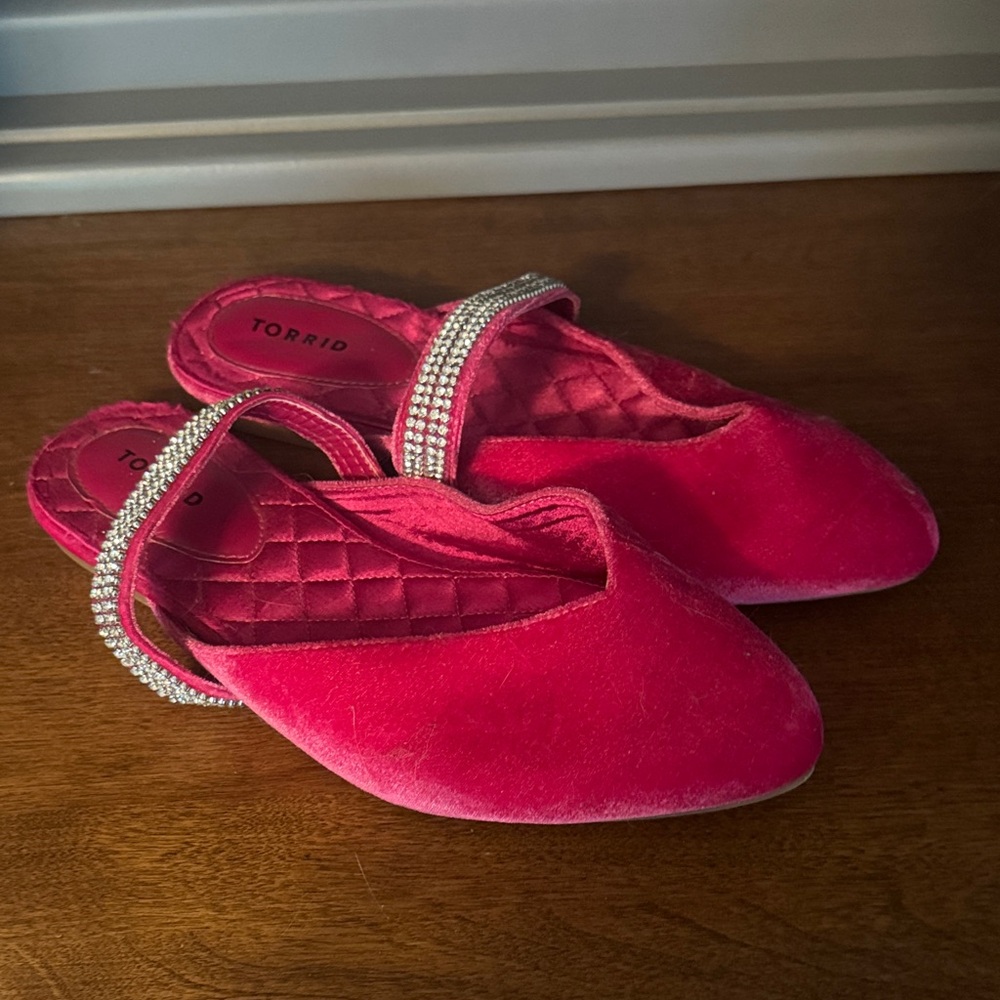 Torrid Pink Velvet Mules with Rhinestone Detail